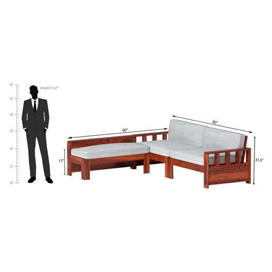 Eirini L Shape Sheesham Wood Sofa In Light Honey