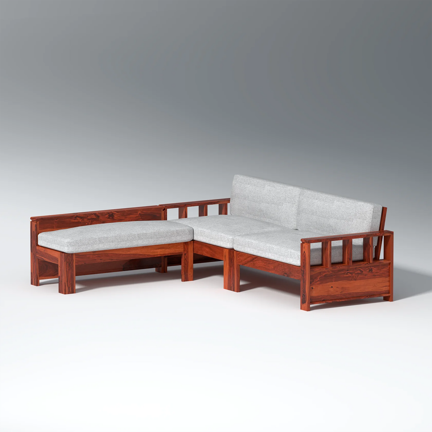 Eirini L Shape Sheesham Wood Sofa In Light Honey