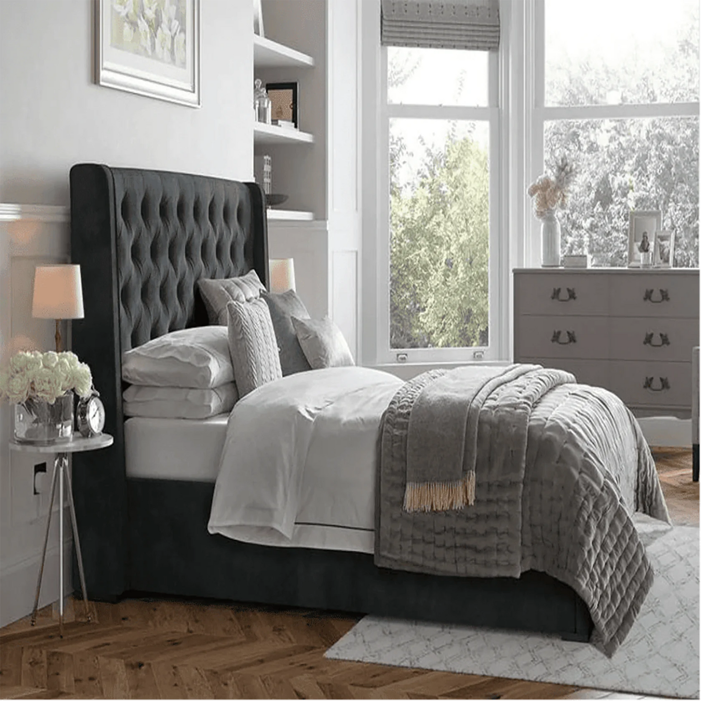 Sprucely Upholstered Bed With Box Storage