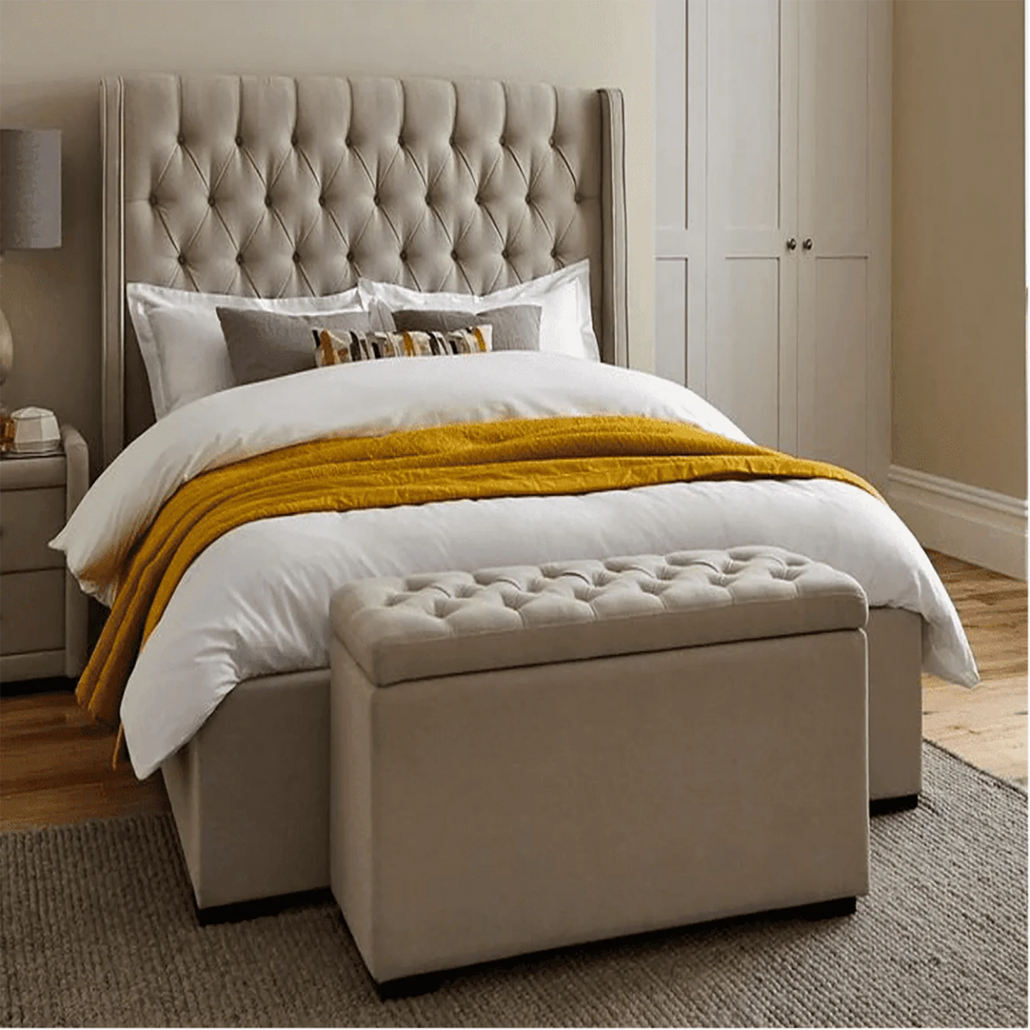 Sprucely Upholstered Bed With Box Storage