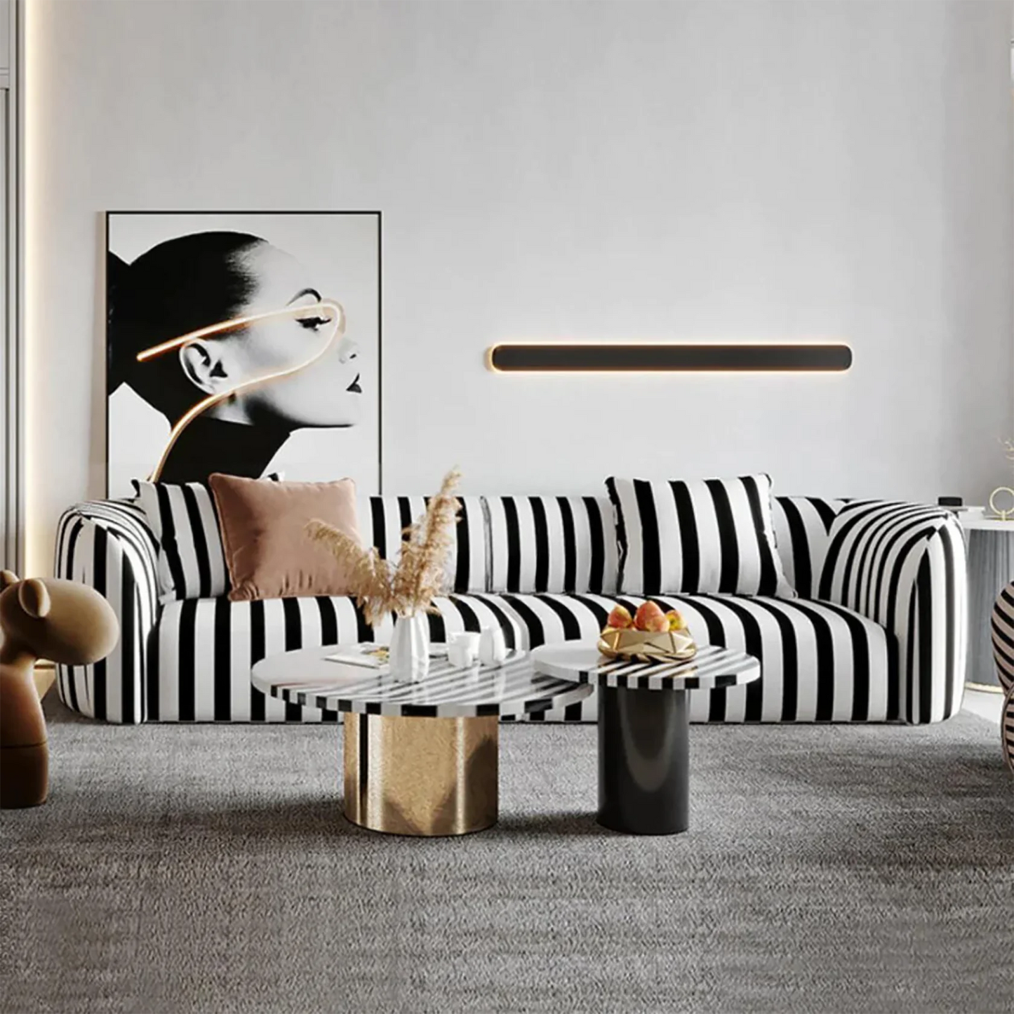 Squab 3 Seater Sofa in black and white colour