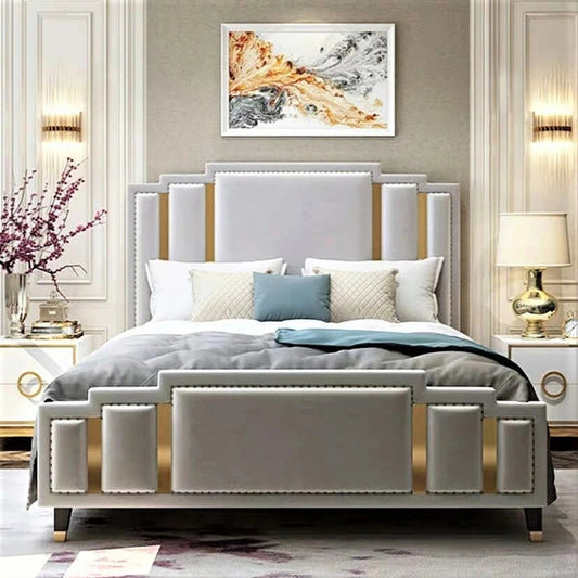 Arboris Upholstered Bed in Grey Colour Without Box Storage